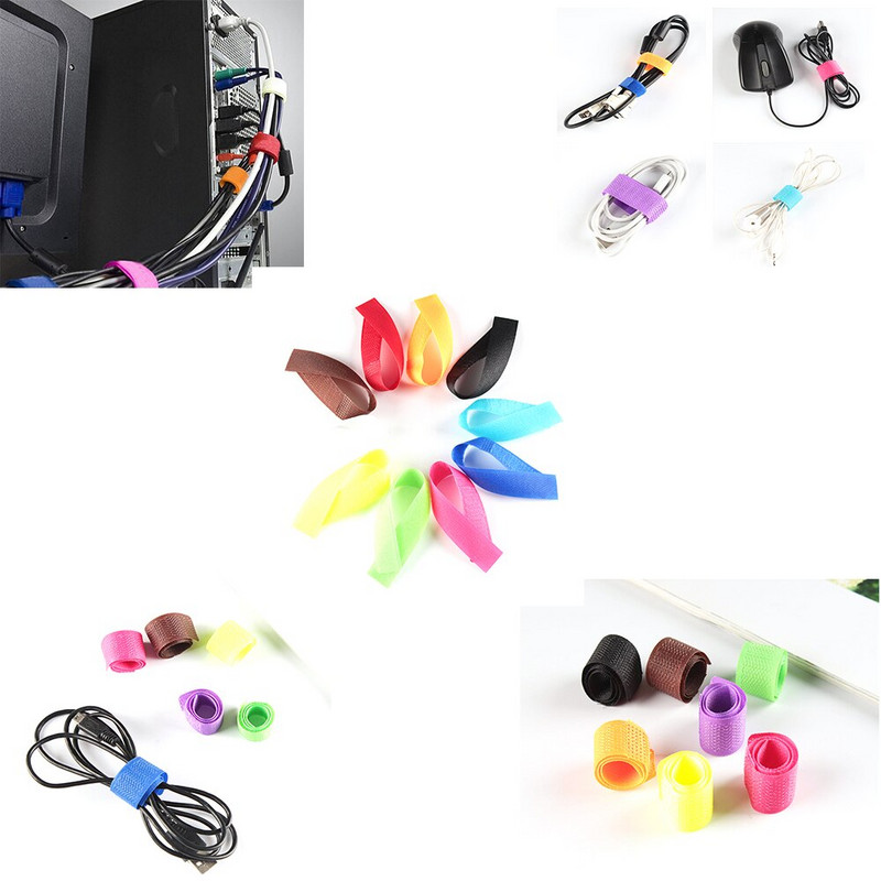 20 bucăți de bandă de fixare adezivă Legături de cablu Elemente de fixare cu cârlig și buclă Stick Cataramă Bundlet de curea Legată spate în spate cu bandă magică