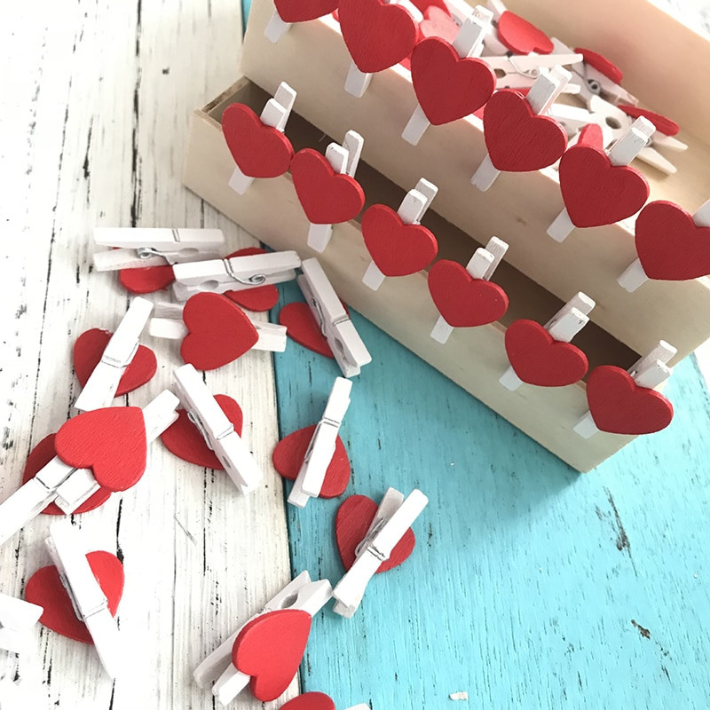 50 tk Mini armastussüda puidust kontoritarbed käsitöö memoklambrid DIY riided paberist fotopulk kodu pulmakingitused sisekujundustarbed
