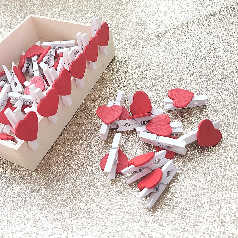 50 tk Mini armastussüda puidust kontoritarbed käsitöö memoklambrid DIY riided paberist fotopulk kodu pulmakingitused sisekujundustarbed