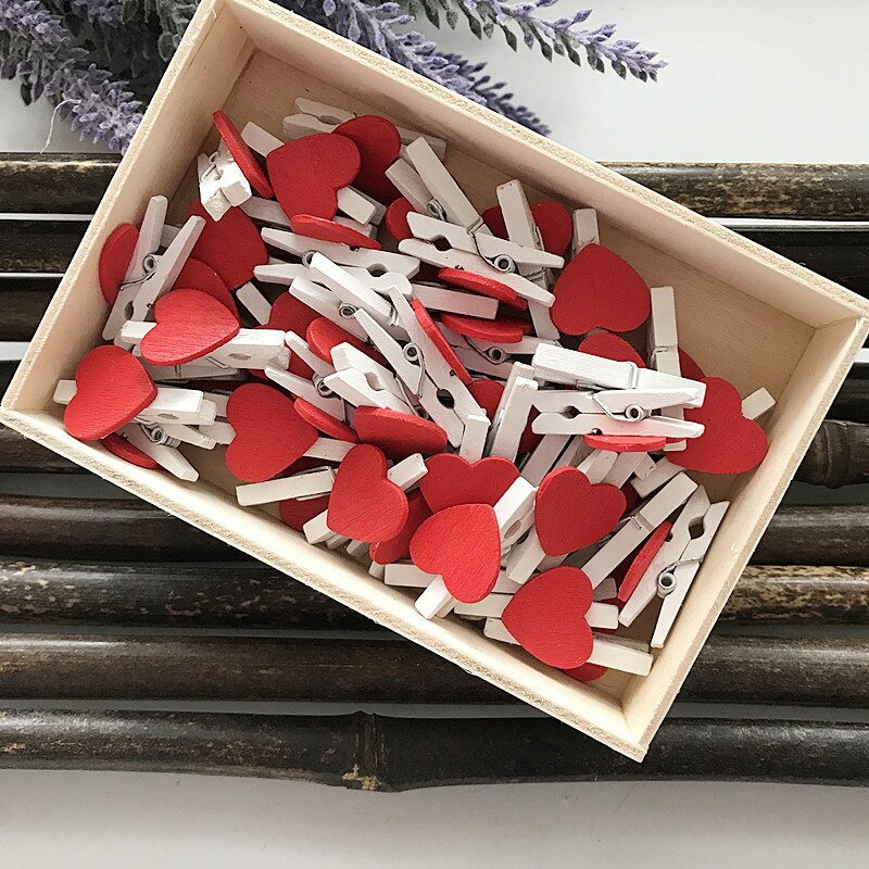 50 tk Mini armastussüda puidust kontoritarbed käsitöö memoklambrid DIY riided paberist fotopulk kodu pulmakingitused sisekujundustarbed