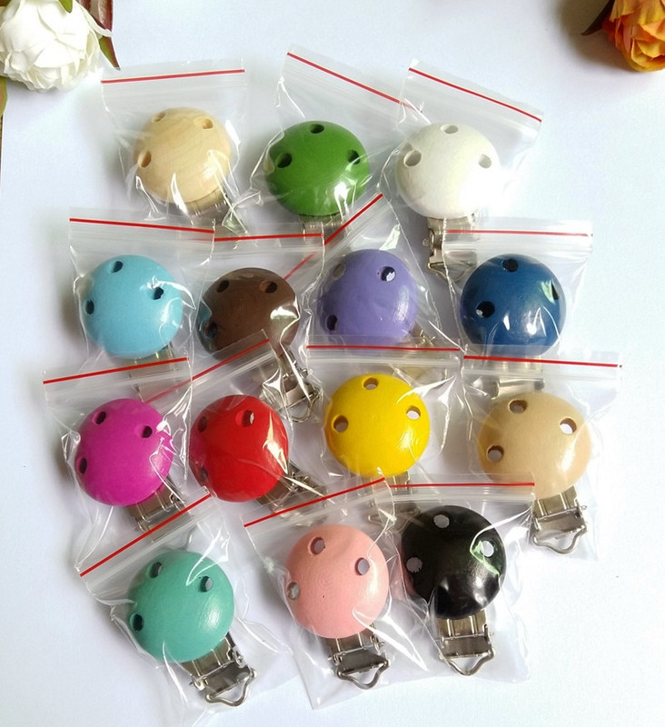 5 vnt/stal. Medinis kūdikių vaikiškas čiulptuko laikiklis kūdikiui mielas apvalus spenelių užsegimas kūdikiui gaminio skylutė 4,4 cm x 3 cm 16 spalvų