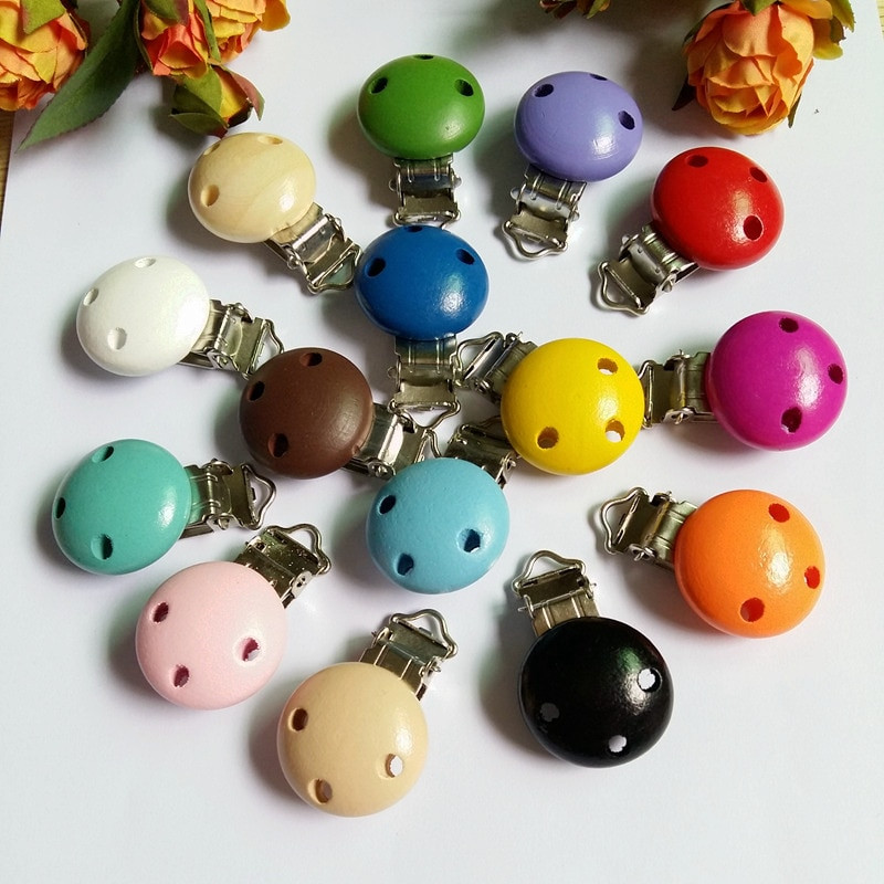 5 vnt/stal. Medinis kūdikių vaikiškas čiulptuko laikiklis kūdikiui mielas apvalus spenelių užsegimas kūdikiui gaminio skylutė 4,4 cm x 3 cm 16 spalvų