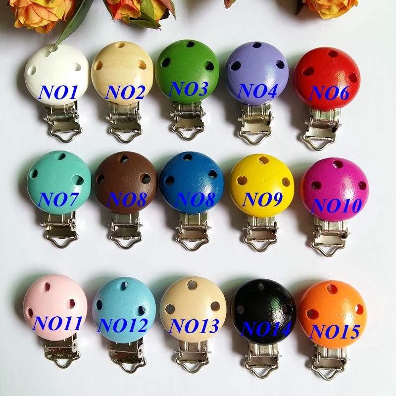 5 vnt/stal. Medinis kūdikių vaikiškas čiulptuko laikiklis kūdikiui mielas apvalus spenelių užsegimas kūdikiui gaminio skylutė 4,4 cm x 3 cm 16 spalvų