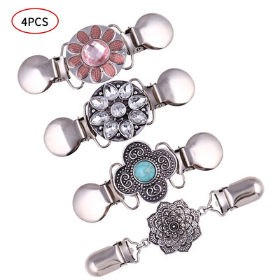 4 ks DIY klipy na oblečenie, vintage kovové kvetinové spony na kardigany, držiaky na šály, ozdobné spony s kačacími ústami, odevné remeslá