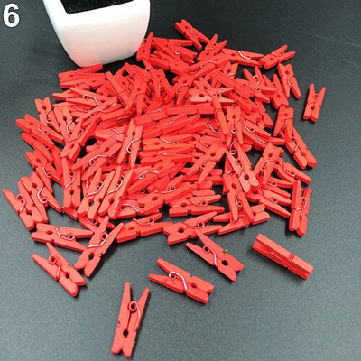 100 tk Mini mitmevärvilised puidust riided, fotopaberipulk, riidenõel, käsitööklambrid