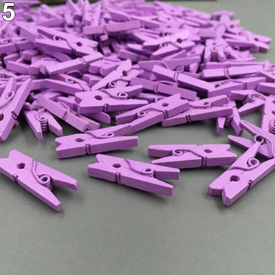 100 tk Mini mitmevärvilised puidust riided, fotopaberipulk, riidenõel, käsitööklambrid