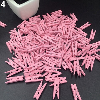 100 tk Mini mitmevärvilised puidust riided, fotopaberipulk, riidenõel, käsitööklambrid