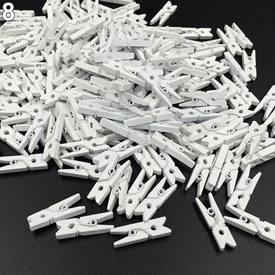 100 tk Mini mitmevärvilised puidust riided, fotopaberipulk, riidenõel, käsitööklambrid