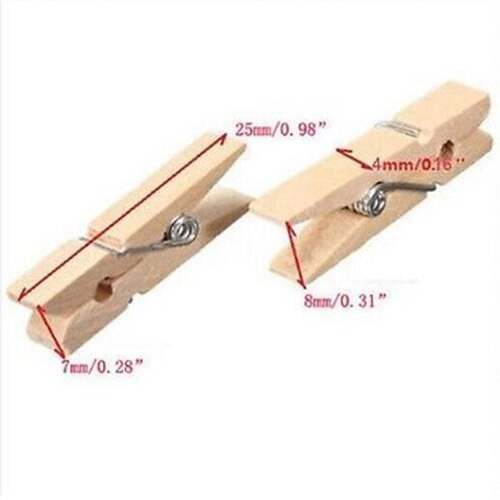 100 tk Mini mitmevärvilised puidust riided, fotopaberipulk, riidenõel, käsitööklambrid