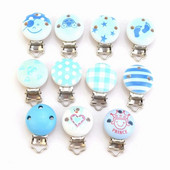 5 ks modrých chlapčenských farebných klipov na cumlík pre bábätká, drevených kovových držiakov, roztomilých sponiek na cumlík pre dojčatá, vtipných doplnkov 4,8 x 2,9 cm