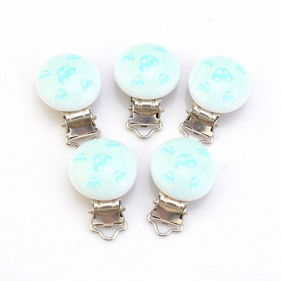 5 ks modrých chlapčenských farebných klipov na cumlík pre bábätká, drevených kovových držiakov, roztomilých sponiek na cumlík pre dojčatá, vtipných doplnkov 4,8 x 2,9 cm