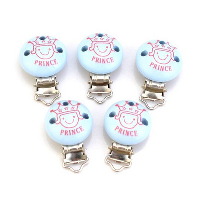 5 ks modrých chlapčenských farebných klipov na cumlík pre bábätká, drevených kovových držiakov, roztomilých sponiek na cumlík pre dojčatá, vtipných doplnkov 4,8 x 2,9 cm