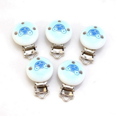 5 ks modrých chlapčenských farebných klipov na cumlík pre bábätká, drevených kovových držiakov, roztomilých sponiek na cumlík pre dojčatá, vtipných doplnkov 4,8 x 2,9 cm