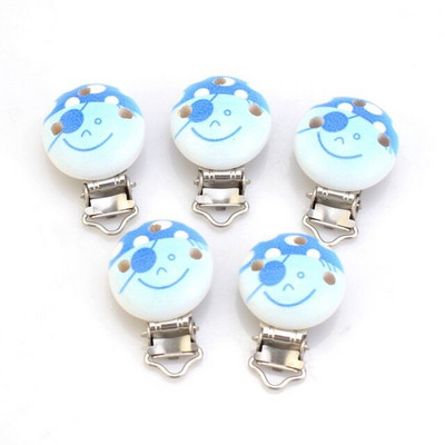 5 ks modrých chlapčenských farebných klipov na cumlík pre bábätká, drevených kovových držiakov, roztomilých sponiek na cumlík pre dojčatá, vtipných doplnkov 4,8 x 2,9 cm