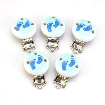 5 ks modrých chlapčenských farebných klipov na cumlík pre bábätká, drevených kovových držiakov, roztomilých sponiek na cumlík pre dojčatá, vtipných doplnkov 4,8 x 2,9 cm