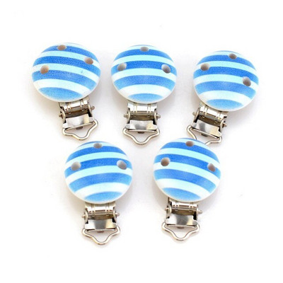 5 ks modrých chlapčenských farebných klipov na cumlík pre bábätká, drevených kovových držiakov, roztomilých sponiek na cumlík pre dojčatá, vtipných doplnkov 4,8 x 2,9 cm