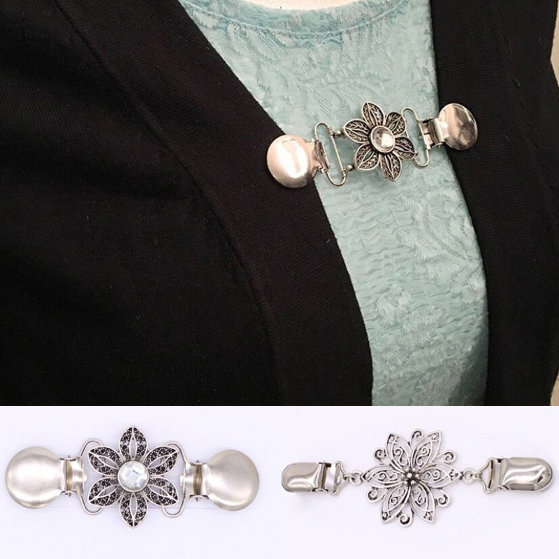 Жилетка Брошки с щипка за патешка уста за жени Винтидж Щипки за пуловер с цветя Значка Метални аксесоари за дрехи