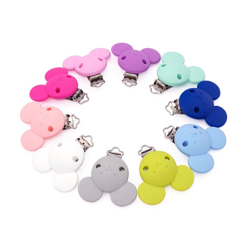 Sutoyuen 5vnt Mickey čiulptuko segtukai silikoniniai dantukai ekologiški BPA be vienspalviai sensoriniai žaislai kūdikių manekeno pakabuko segtukas