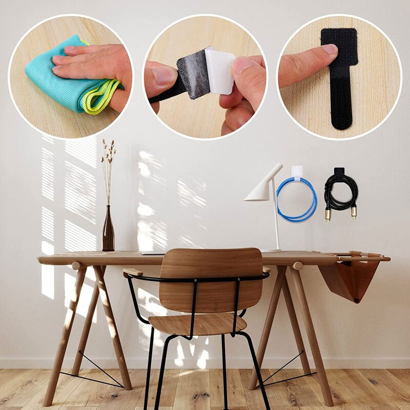 10/20 tk isekleepuv traatjuhtme korraldaja konksu ja aasaga kinnituslindiga kaabliköidised juhtmehoidik lauajuhtmete haldamiseks