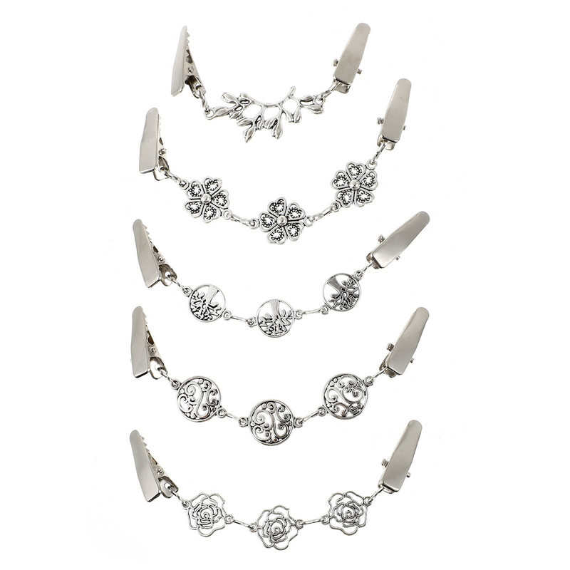 5 ks sponiek na kardigany na vintage šály, spony na kardigany alebo spony na kardigany, retiazkové spony na šaty a goliere