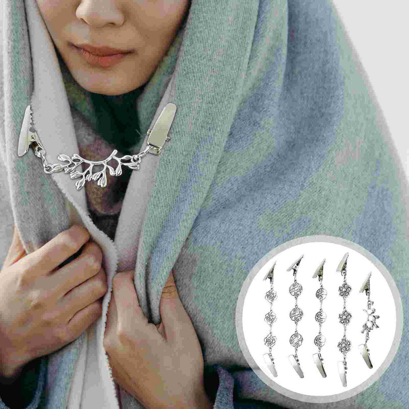 5 ks sponiek na kardigany na vintage šály, spony na kardigany alebo spony na kardigany, retiazkové spony na šaty a goliere