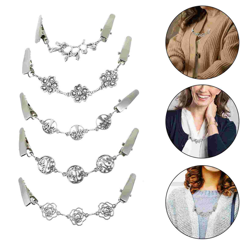 5 ks sponiek na kardigany na vintage šály, spony na kardigany alebo spony na kardigany, retiazkové spony na šaty a goliere