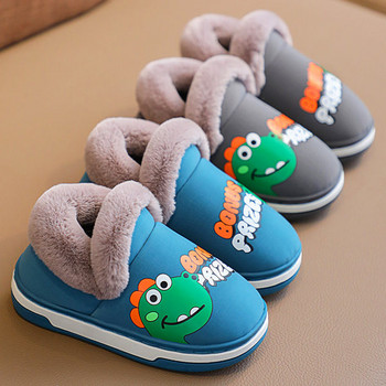 Children\'s waterproof cotton slippers Girls autumn and winter baby bag heel room home children\'s furry dinosaur cotton shoes men