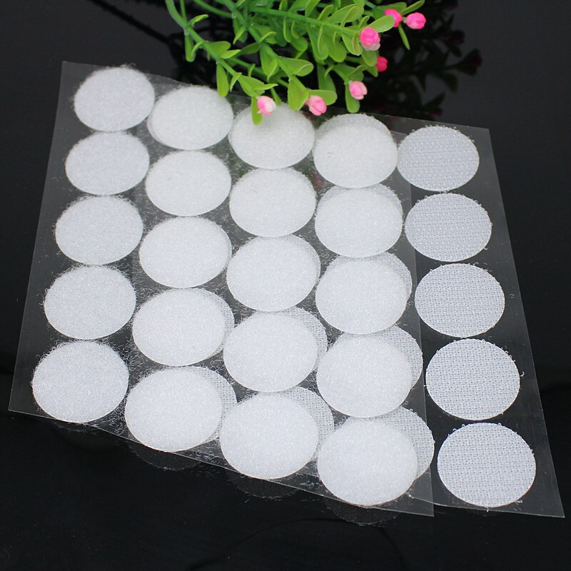 100 pari bijelih 25 mm najlonskih samoljepljivih točkastih naljepnica Brza potpora točkasta kugla kuka petlja Bijeli disk Pasta Okrugle naljepnice s novčićima