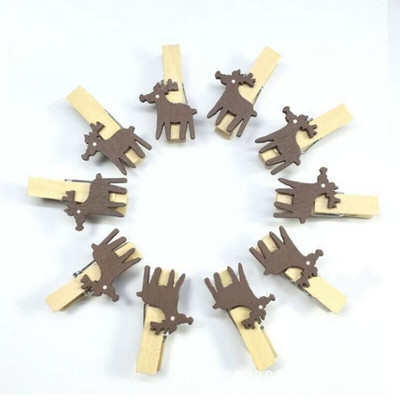 10 ks kreslených nálepiek s drevenými klipmi, vianočná séria, drevené klipy na ochranu životného prostredia, farebné drevené klipy na stromy/losy/rukavice