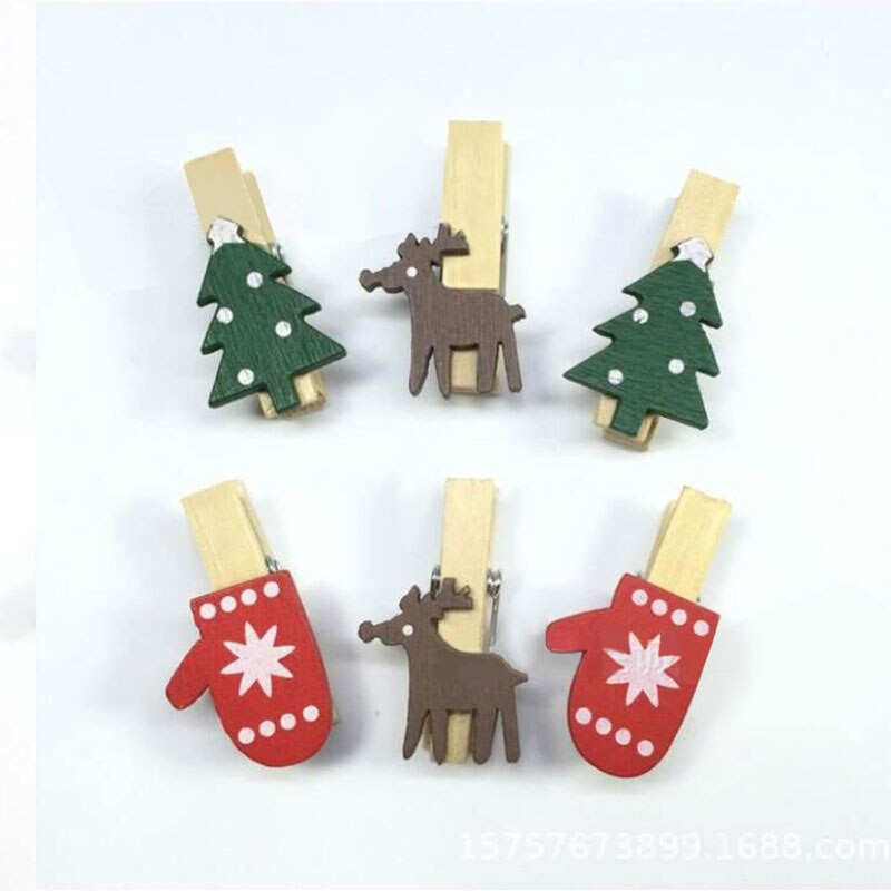 10 ks kreslených nálepiek s drevenými klipmi, vianočná séria, drevené klipy na ochranu životného prostredia, farebné drevené klipy na stromy/losy/rukavice