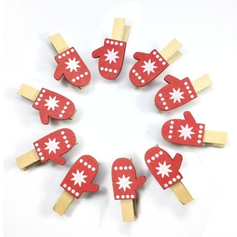 10 ks kreslených nálepiek s drevenými klipmi, vianočná séria, drevené klipy na ochranu životného prostredia, farebné drevené klipy na stromy/losy/rukavice