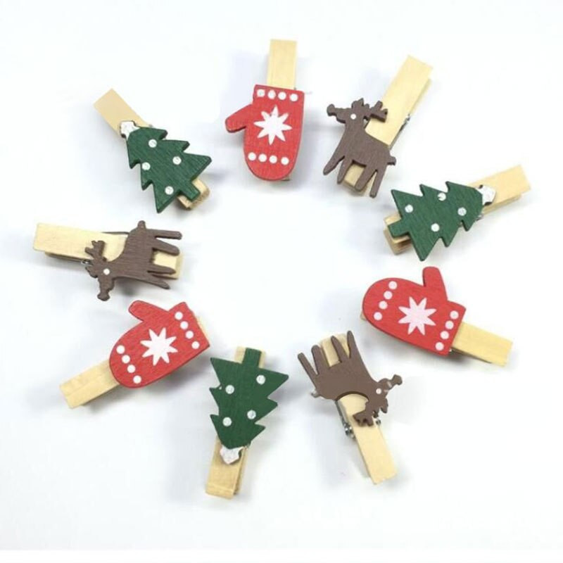 10 ks kreslených nálepiek s drevenými klipmi, vianočná séria, drevené klipy na ochranu životného prostredia, farebné drevené klipy na stromy/losy/rukavice