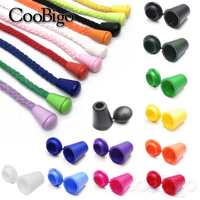 50pcs Colorful Plastic Cord Ends Bell Stopper With Lid Lock Toggle Clip Paracord Clothes Bag Sportswear Shoelace Rope Parts