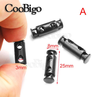 10 vnt. plastikinio spyruoklinio užsegimo laido užrakto kamščio galo jungiklio spaustuko tvirtinimo elementas drabužiams batams nėriniai Bungee elastinė virvė Juoda