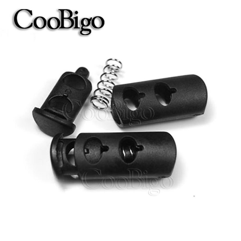 10 vnt. plastikinio spyruoklinio užsegimo laido užrakto kamščio galo jungiklio spaustuko tvirtinimo elementas drabužiams batams nėriniai Bungee elastinė virvė Juoda