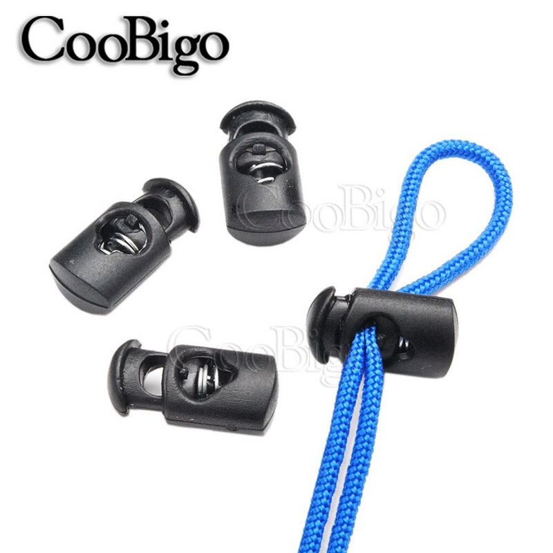 25 de bucăți din plastic, negru/transparent, închidere cu arc, opritor, încuietori cu șnur cu o singură gaură, pentru piese de frânghie pentru șireturi de îmbrăcăminte Paracord