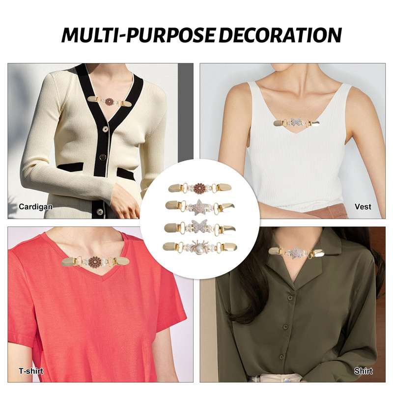 4-dielne spony na svetre, duté, zlaté, zliatinové, retro pokovované, šály, šatky, svetre, brošne, spony na svetre