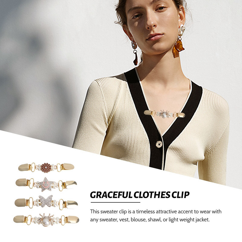 4-dielne spony na svetre, duté, zlaté, zliatinové, retro pokovované, šály, šatky, svetre, brošne, spony na svetre