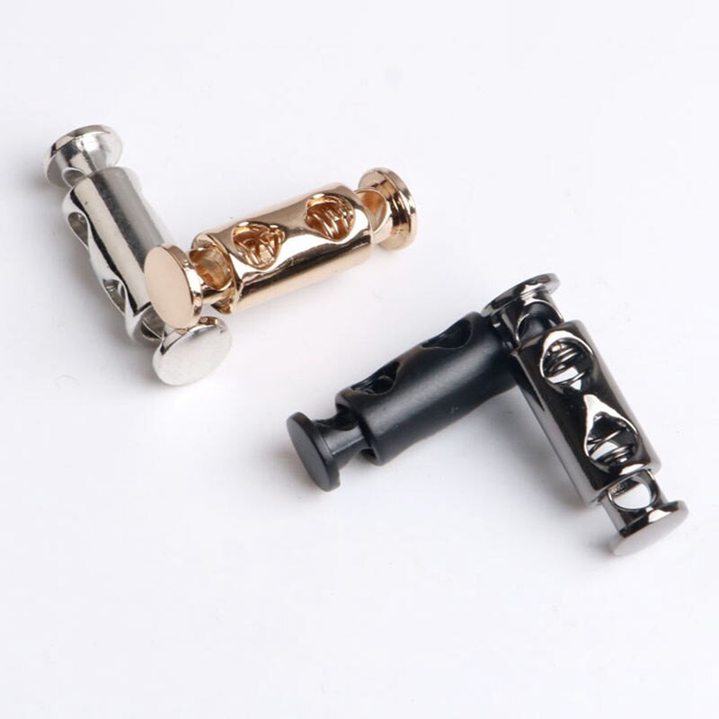 10 tk metallist musta nööriga lukuga vedrukinnitusega kork, kahe auguga pingutusnööri korgi lülitid Paracordi rõivaste kingapaela köie osade jaoks