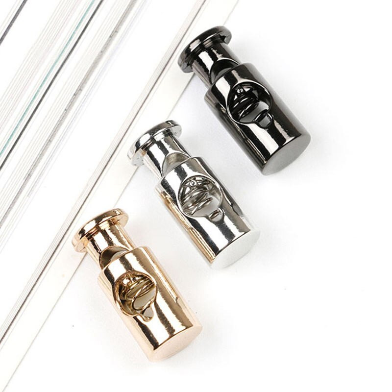 10 tk metallist musta nööriga lukuga vedrukinnitusega kork, kahe auguga pingutusnööri korgi lülitid Paracordi rõivaste kingapaela köie osade jaoks