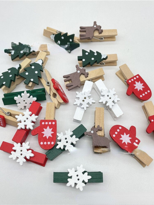 50/100 buc. Agrafe din lemn de Crăciun, fulg de zăpadă, brad de Crăciun, căprioară, cleme de lemn, accesorii pentru brad de Crăciun, accesorii pentru petreceri