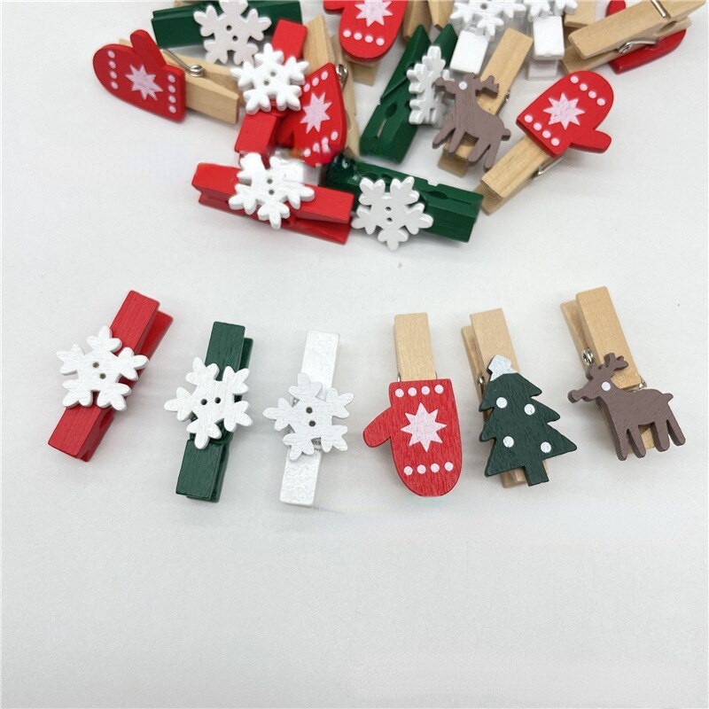 50/100 buc. Agrafe din lemn de Crăciun, fulg de zăpadă, brad de Crăciun, căprioară, cleme de lemn, accesorii pentru brad de Crăciun, accesorii pentru petreceri