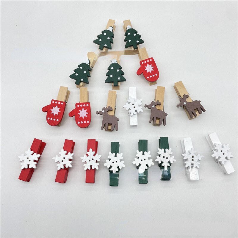 50/100 buc. Agrafe din lemn de Crăciun, fulg de zăpadă, brad de Crăciun, căprioară, cleme de lemn, accesorii pentru brad de Crăciun, accesorii pentru petreceri