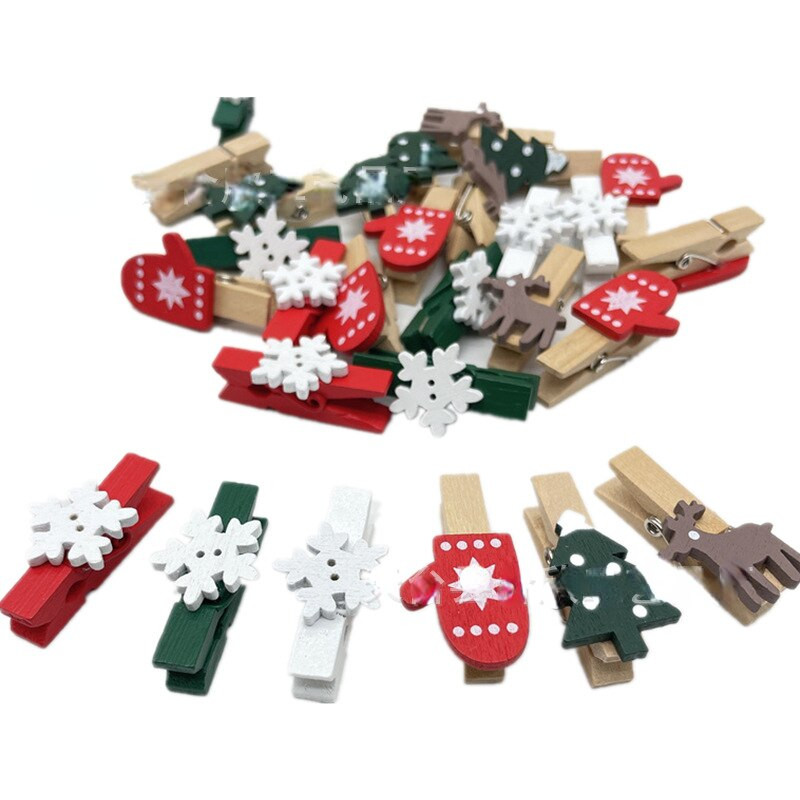 50/100 buc. Agrafe din lemn de Crăciun, fulg de zăpadă, brad de Crăciun, căprioară, cleme de lemn, accesorii pentru brad de Crăciun, accesorii pentru petreceri
