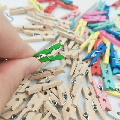 25mmX3mm Χαριτωμένο φυσικό ξύλινο MINi Clip Πολύχρωμο Photo DIY Clip Clothing Pendent Craft Διακοσμητικά αξεσουάρ 50-100 τμχ