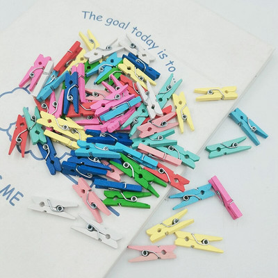 25mmX3mm Χαριτωμένο φυσικό ξύλινο MINi Clip Πολύχρωμο Photo DIY Clip Clothing Pendent Craft Διακοσμητικά αξεσουάρ 50-100 τμχ