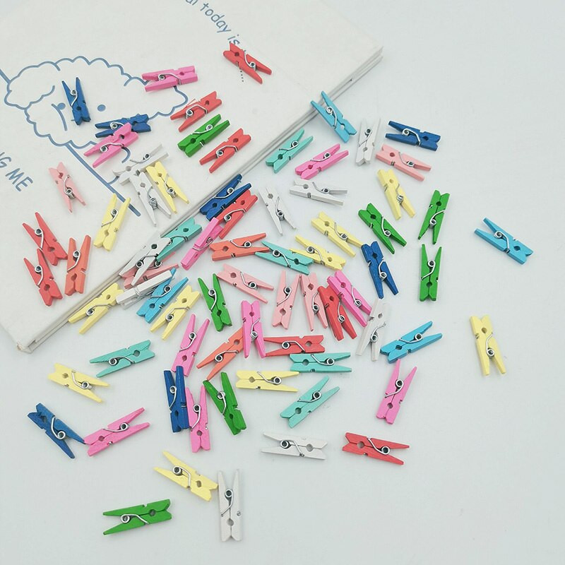 25mmX3mm Χαριτωμένο φυσικό ξύλινο MINi Clip Πολύχρωμο Photo DIY Clip Clothing Pendent Craft Διακοσμητικά αξεσουάρ 50-100 τμχ