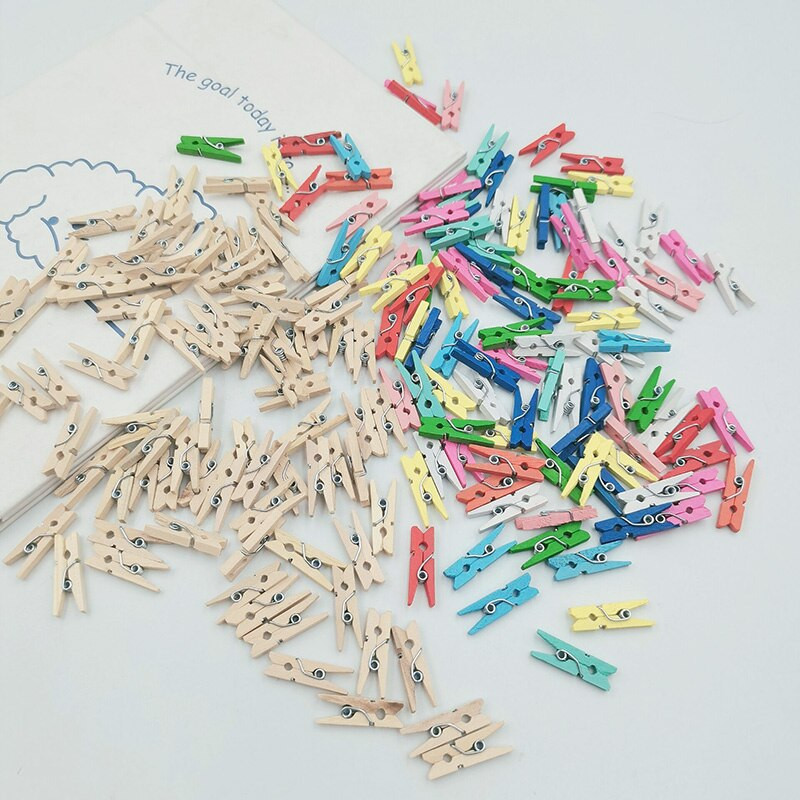 25mmX3mm Χαριτωμένο φυσικό ξύλινο MINi Clip Πολύχρωμο Photo DIY Clip Clothing Pendent Craft Διακοσμητικά αξεσουάρ 50-100 τμχ