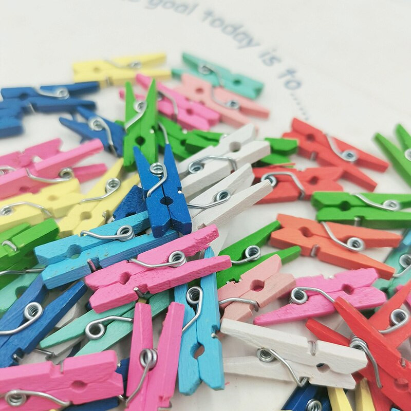 25mmX3mm Χαριτωμένο φυσικό ξύλινο MINi Clip Πολύχρωμο Photo DIY Clip Clothing Pendent Craft Διακοσμητικά αξεσουάρ 50-100 τμχ