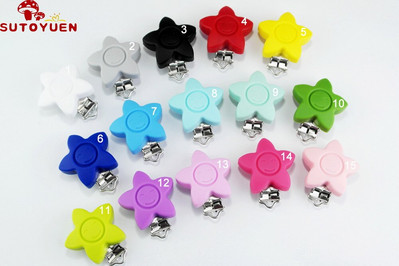 Silikónové klipy na cumlík s hviezdičkami, ekologické, bez BPA, jednofarebné, senzorické hračky, klipy na traky pre bábätká, 10 ks